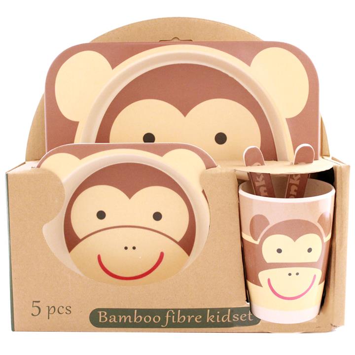 ظرف غذای 5 تکه کودک بامبو فایبر مدل میمون 1